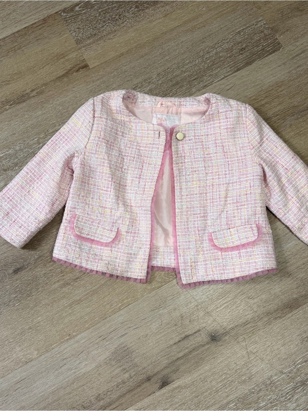 Janie and Jack Pink Tweed Girl's Jacket with Cream & Yellow Threads